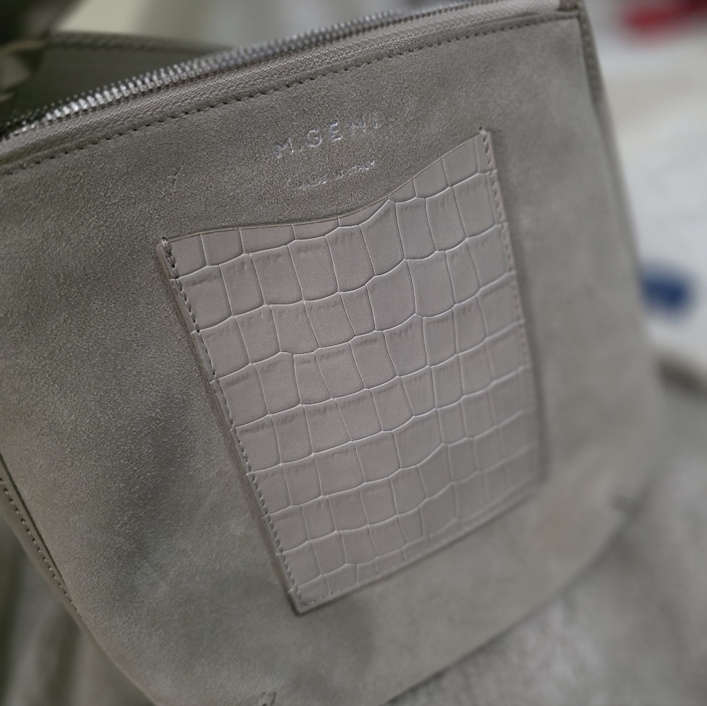 M. Gemi  Taupe/ Bone Colored Suede/ Leather Rosetta Crossbody Made In Italy